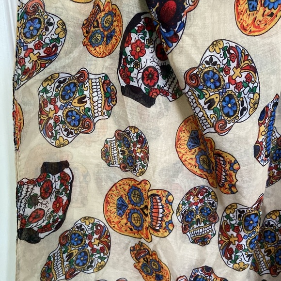 Sugar Skulls Day of the Dead Halloween Colorful Infinity Scarf BOHO Chic - Picture 7 of 11